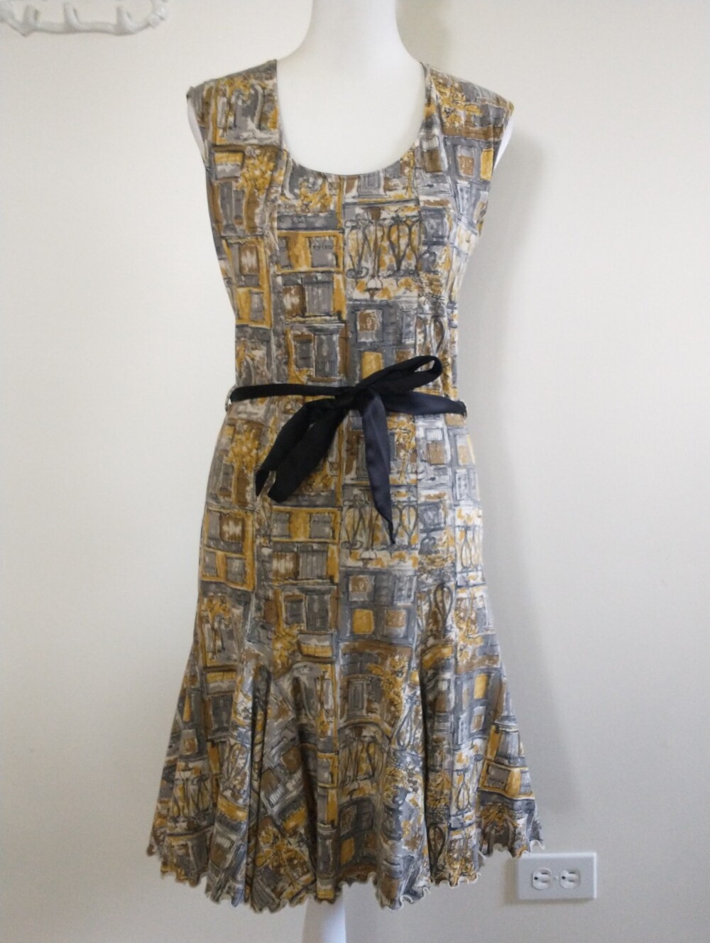 Modcloth Effie's Heart Paris Cityscape Belted Midi Dress M
